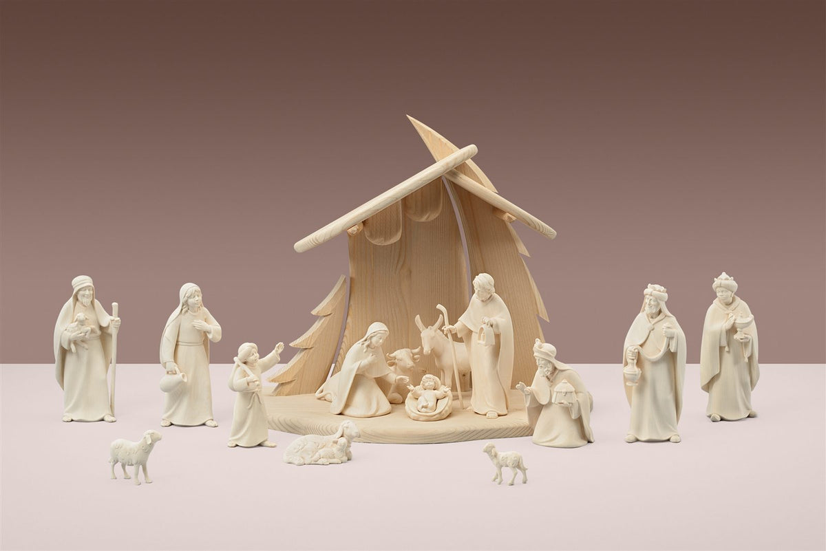 LI Stall Tannenbaum + 15 Figuren Licht Krippe
