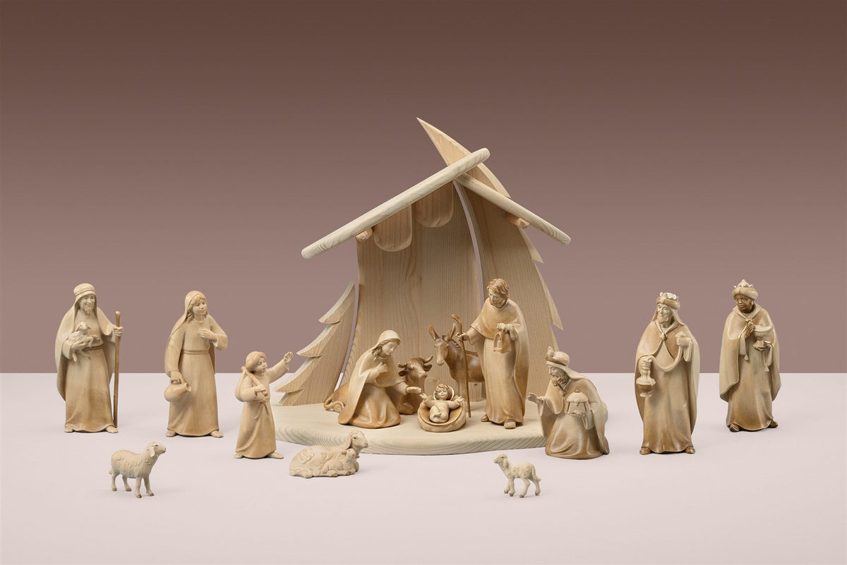 LI Stall Tannenbaum + 15 Figuren Licht Krippe
