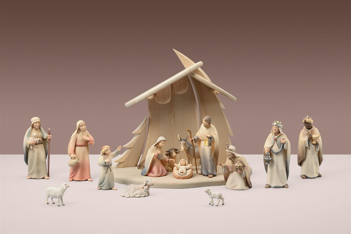 LI Stall Tannenbaum + 15 Figuren Licht Krippe