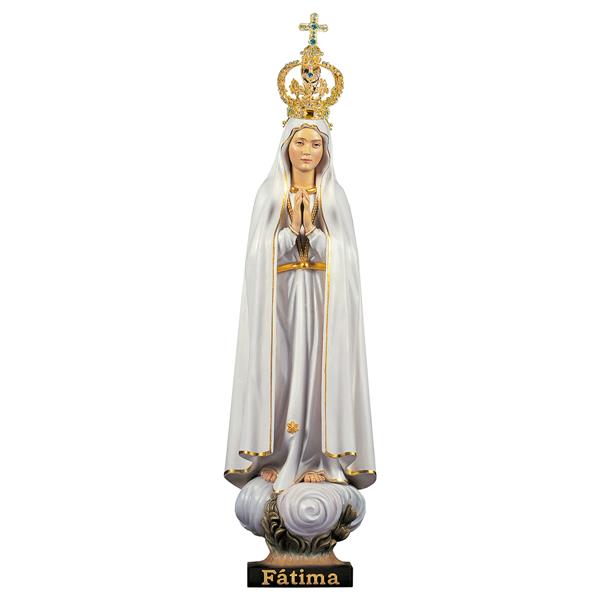 Madonna Fátima der Pilger mit Krone Metal und Kristalle Lindenholz geschnitzt
