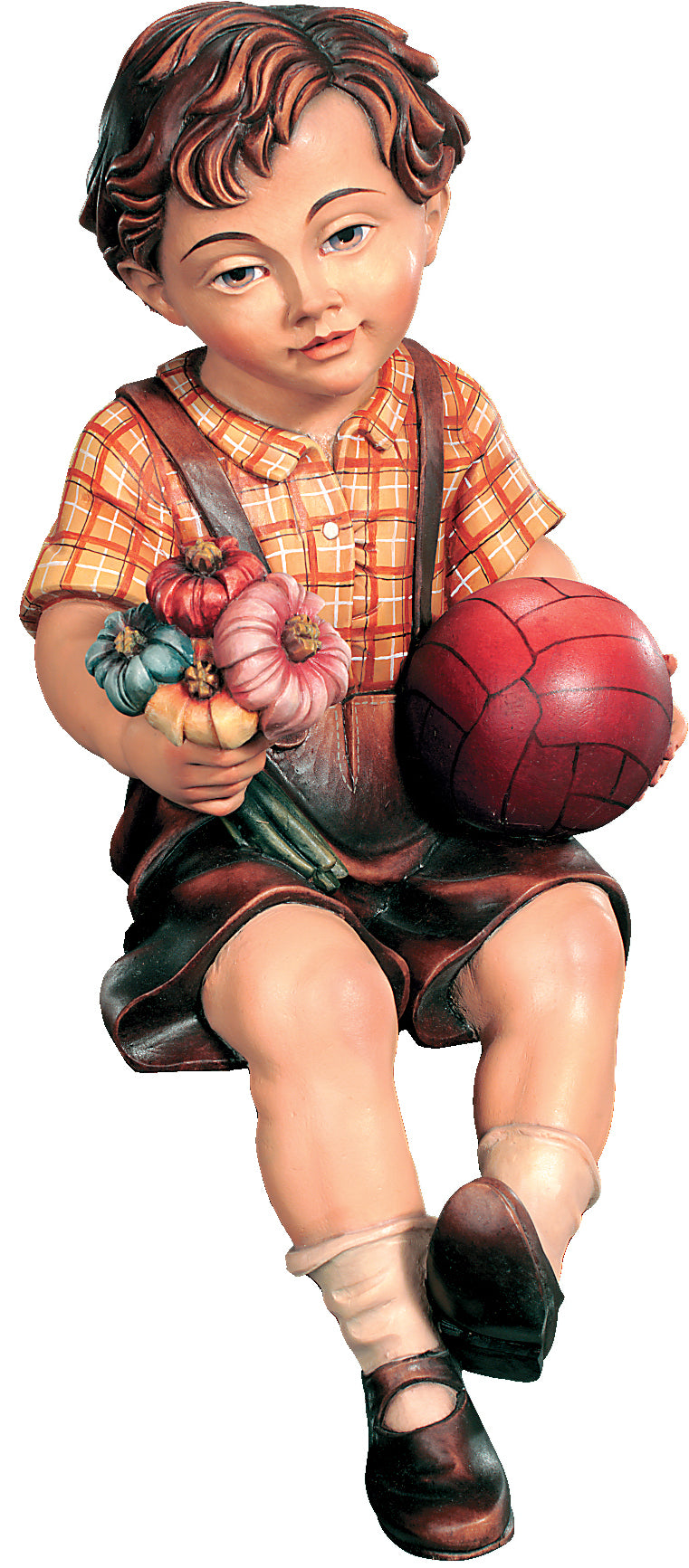 Bub sitzend mit Ball und Blume