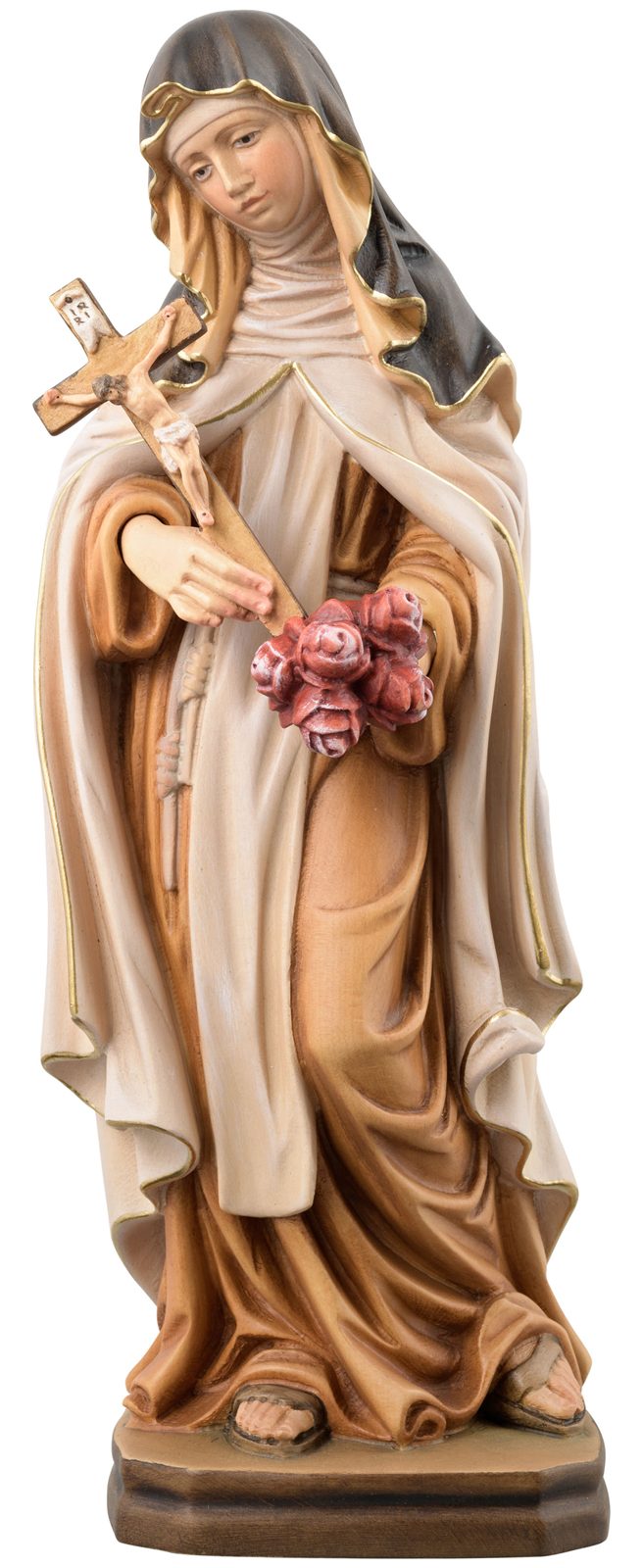 Hl. Theresa von Lisieux mit Christuskreuz und Rosen(Weisses Kleid)