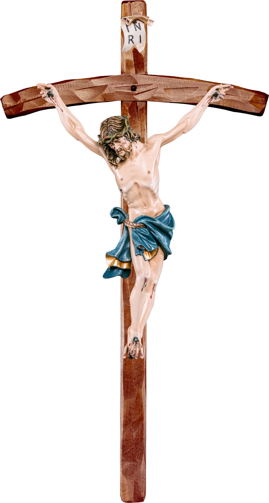 Alpenchristus blau mit gebogenem Kreuz