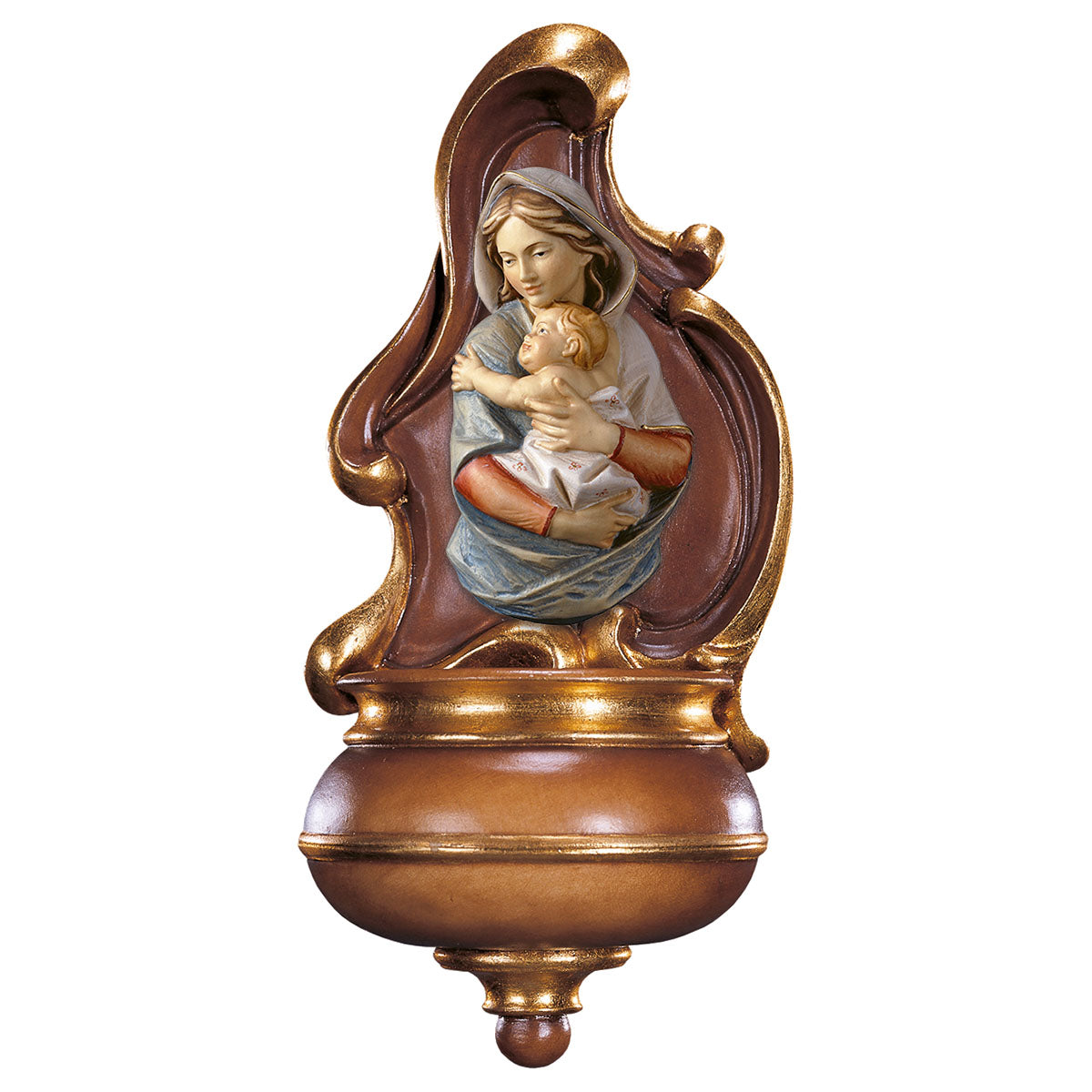 Weihwasserkessel mit Wandmadonnenbüste