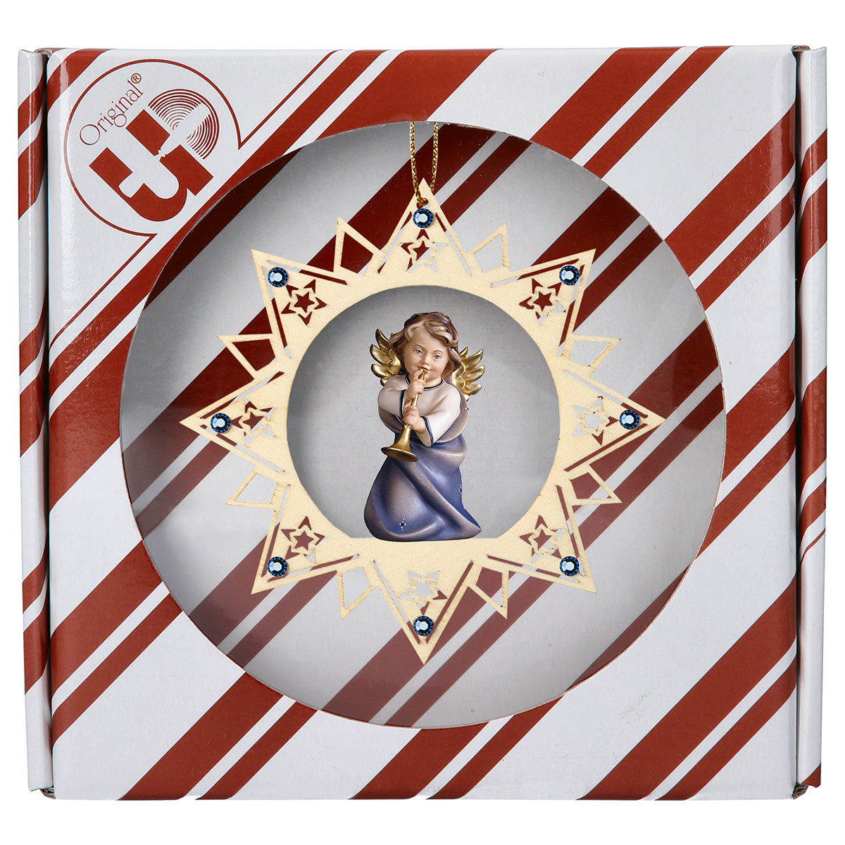 Herzengel mit Posaune Sternchen Stern Crystal + Geschenkbox
