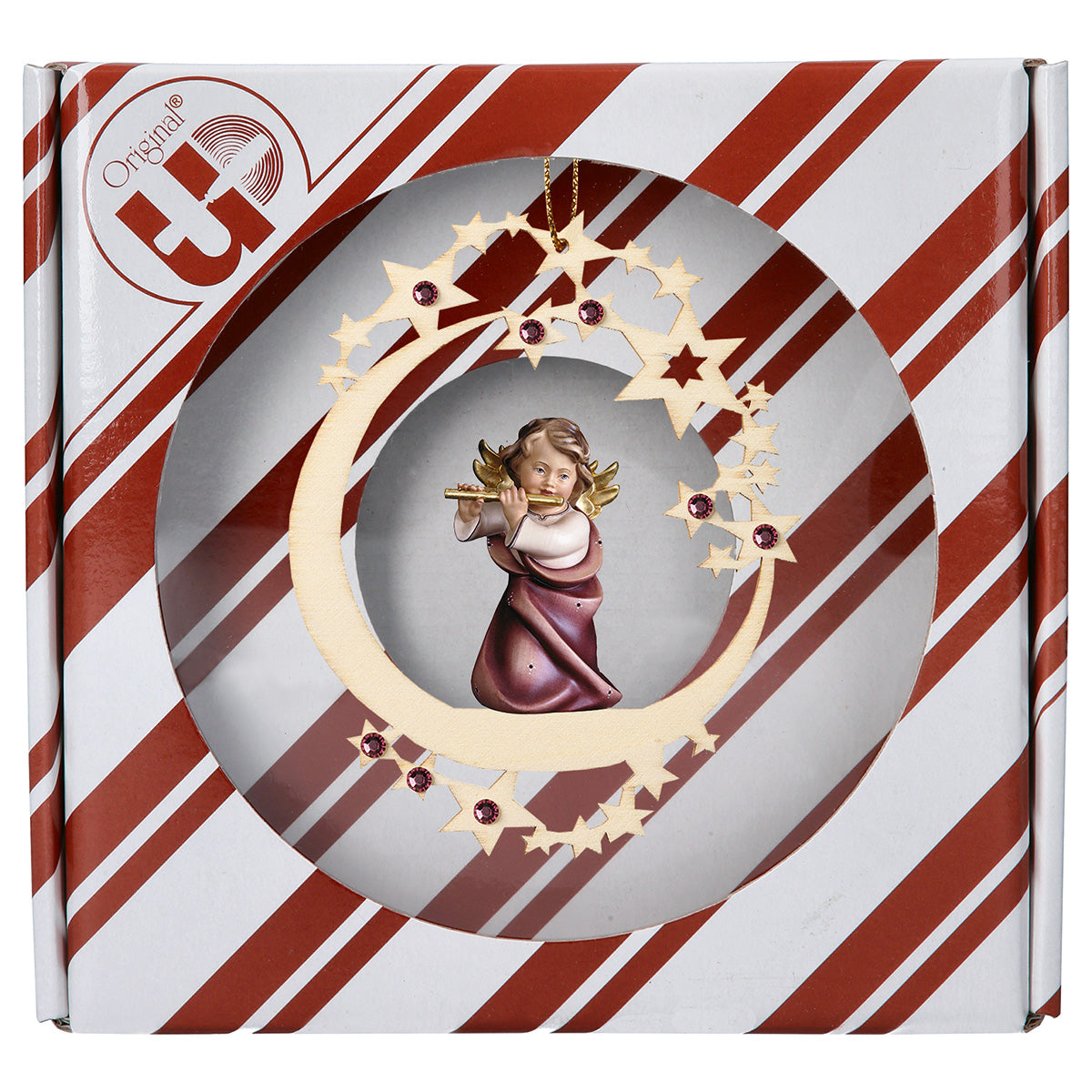 Herzengel mit Flöte Mond Stern Crystal + Geschenkbox