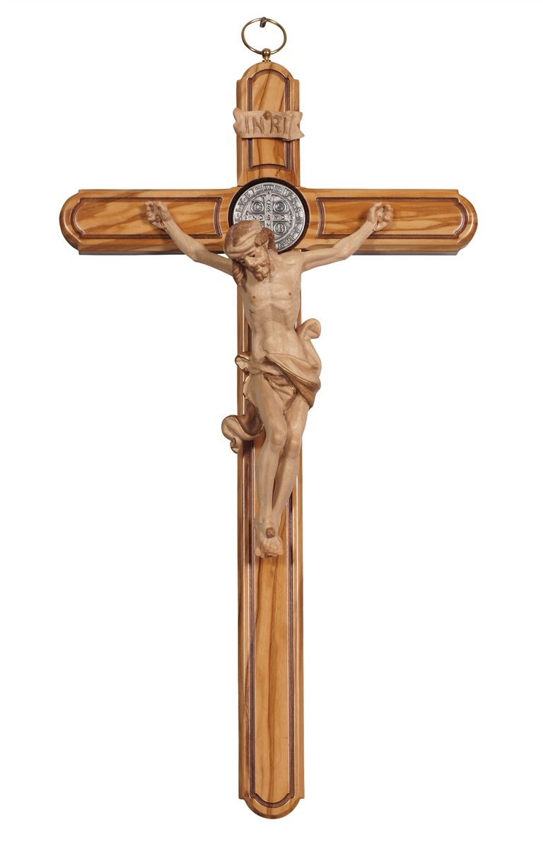 Benedikt Kreuz Olivenholz mit Christus Leonardo
