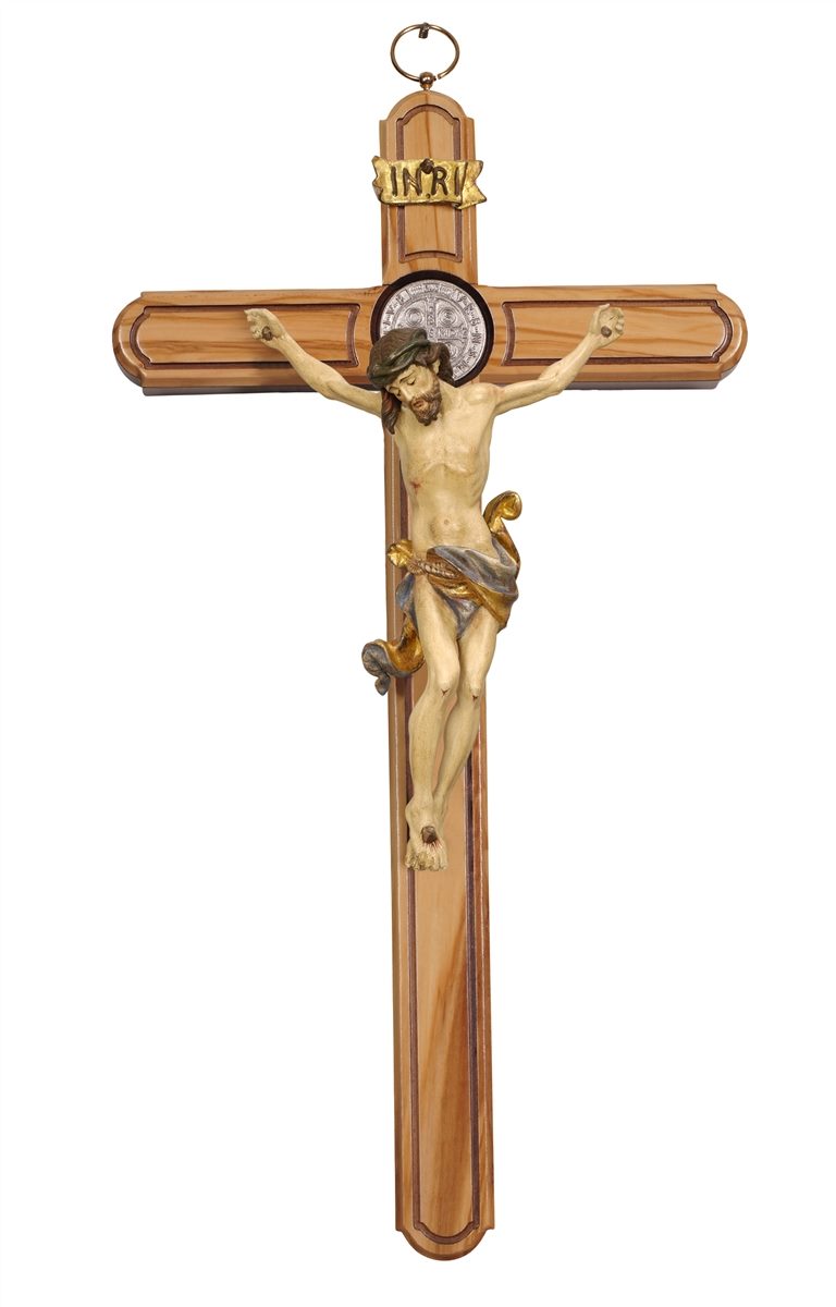 Benedikt Kreuz Olivenholz mit Christus Leonardo