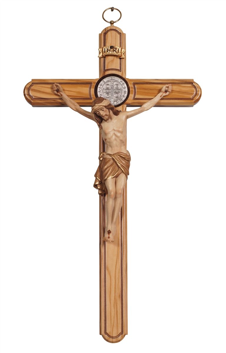 Benedikt Kreuz Olivenholz mit Christus Siena