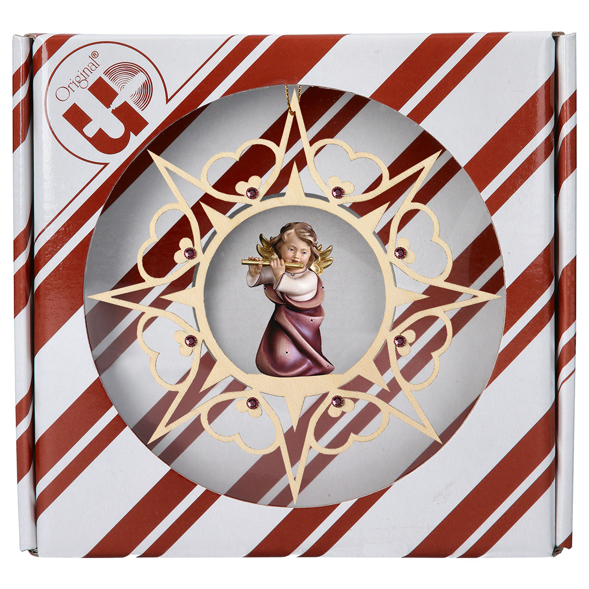 Herzengel mit Flöte Herz Stern Crystal + Geschenkbox