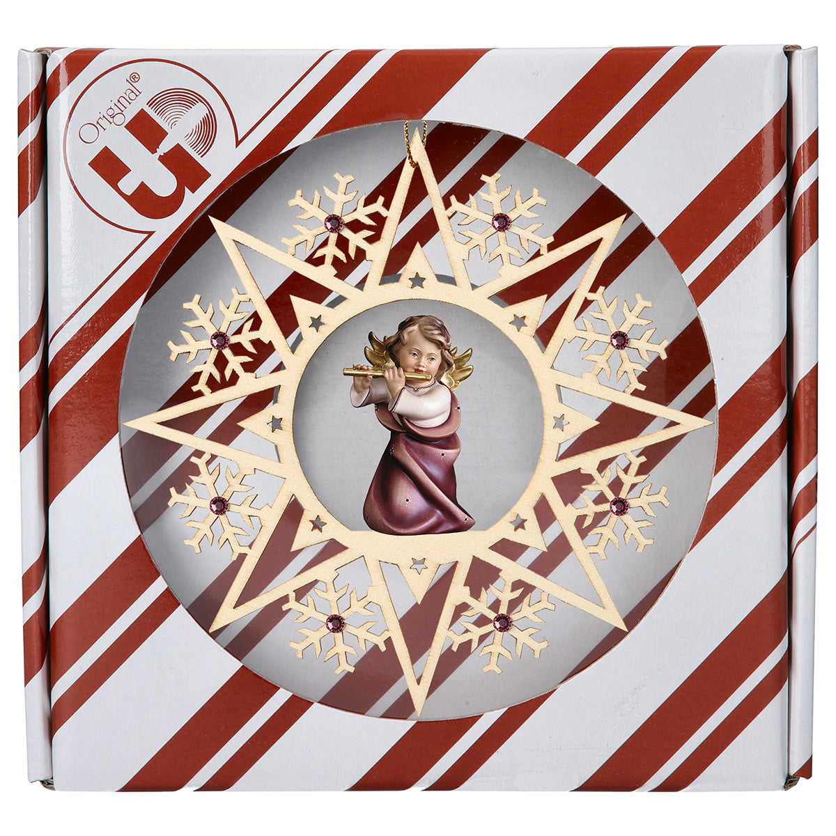 Herzengel mit Flöte Kristall Stern Crystal + Geschenkbox