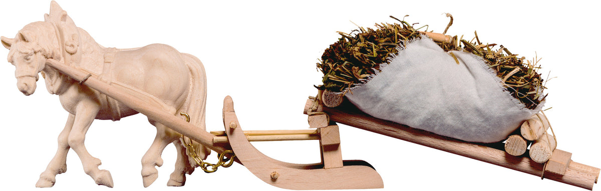 1 Zugpferd mit Heuschlitten