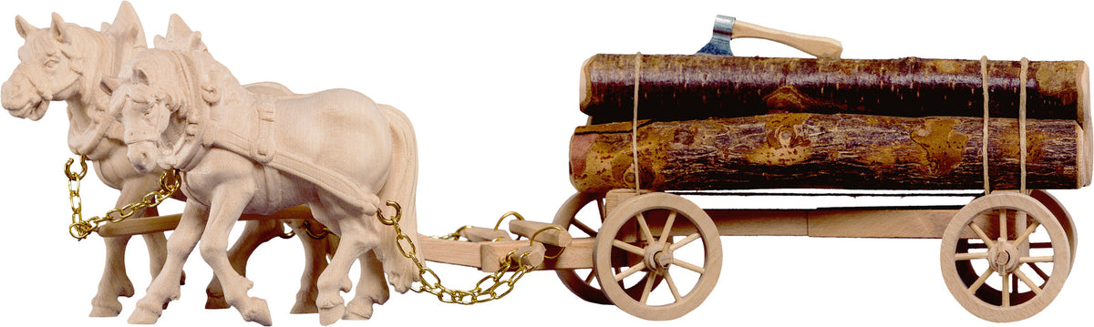 2 Zugpferde mit Holzwagen