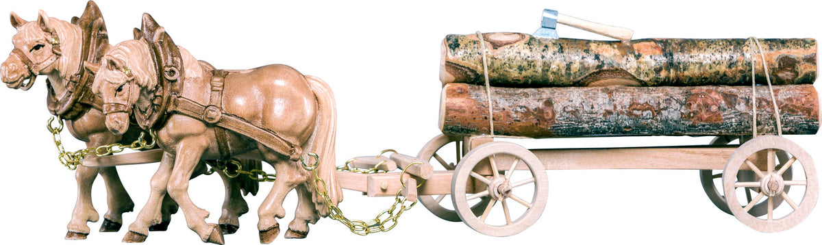 2 Zugpferde mit Holzwagen