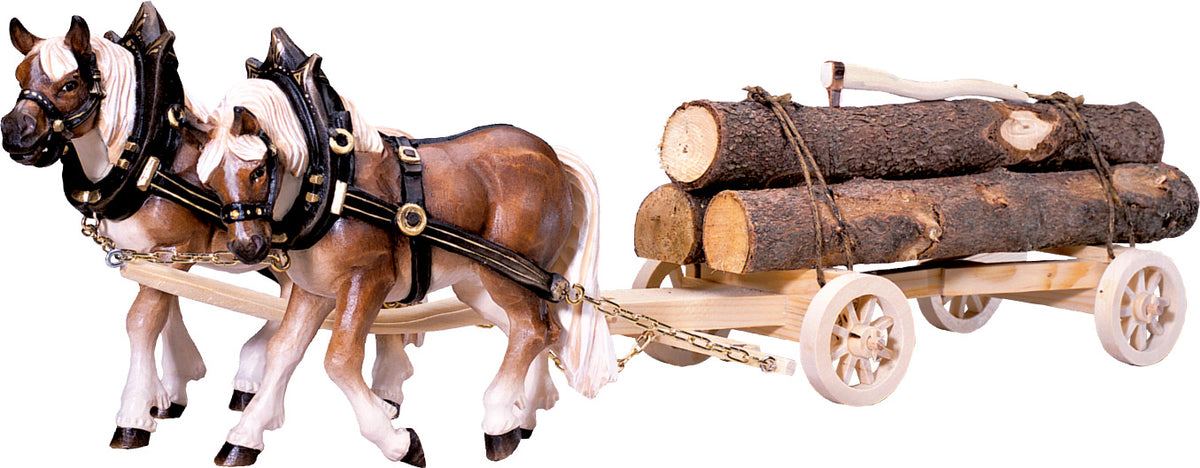 2 Zugpferde mit Holzwagen