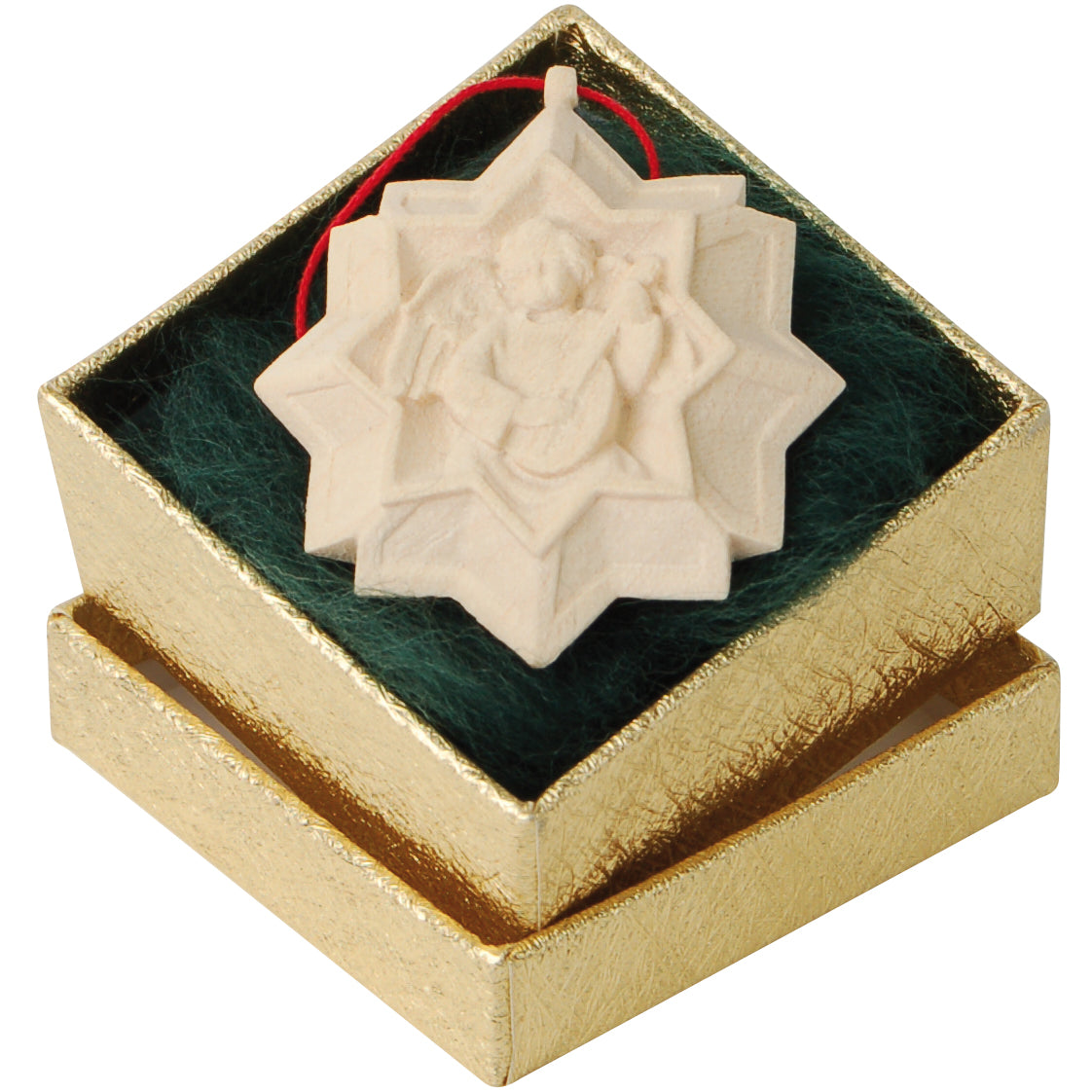 Baumbehang: Stern mit musizierendem Engel verpackt