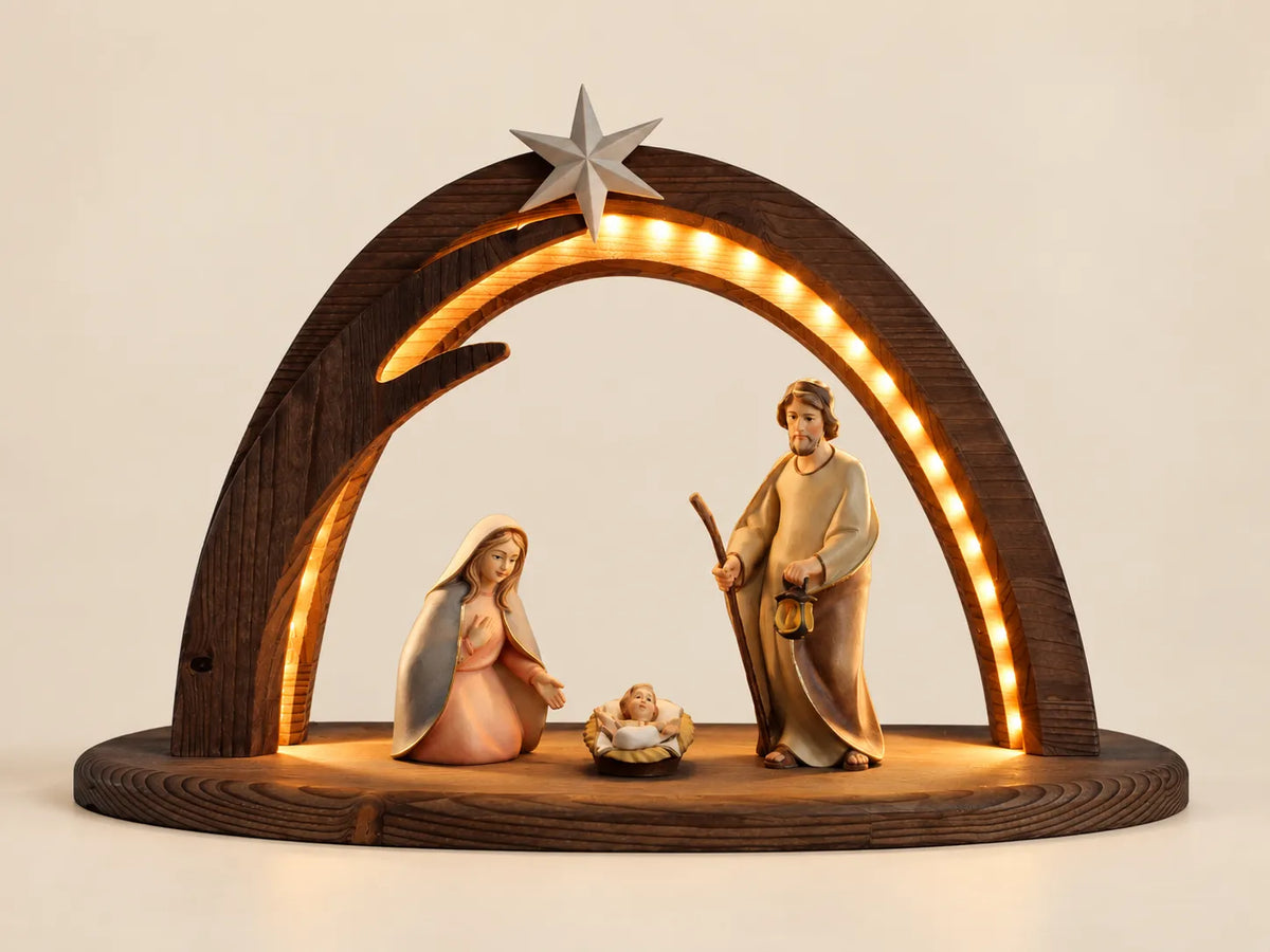 Komet Krippenset mit Stall_5-teilig_mit LED-Beleuchtung-Format 43