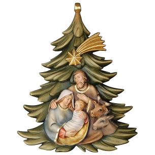 Baumbehang: Christbaum mit Familie, Ochs und Esel