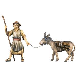 Ulrich Krippe Hirte ziehend mit Esel mit Holz - 2 Teile