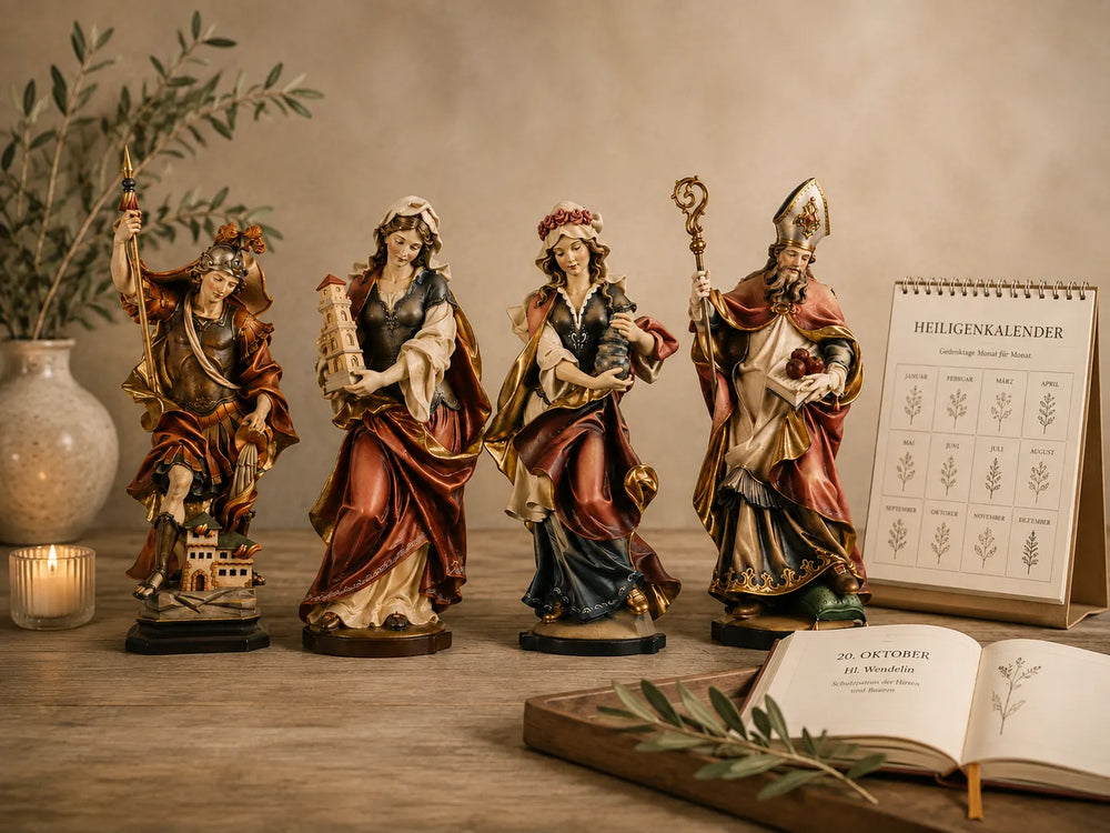 Heiligenfiguren holzgeschnitzt für Heiligenkalender