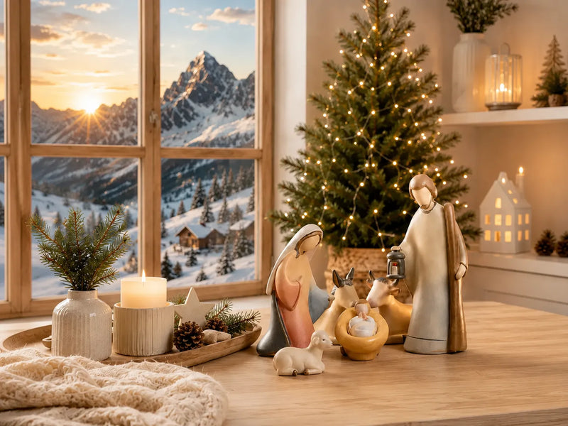 Leonardo Krippe Heilige Familie holzgeschnitzt und handbemalt weihnachtliche Atmosphäre