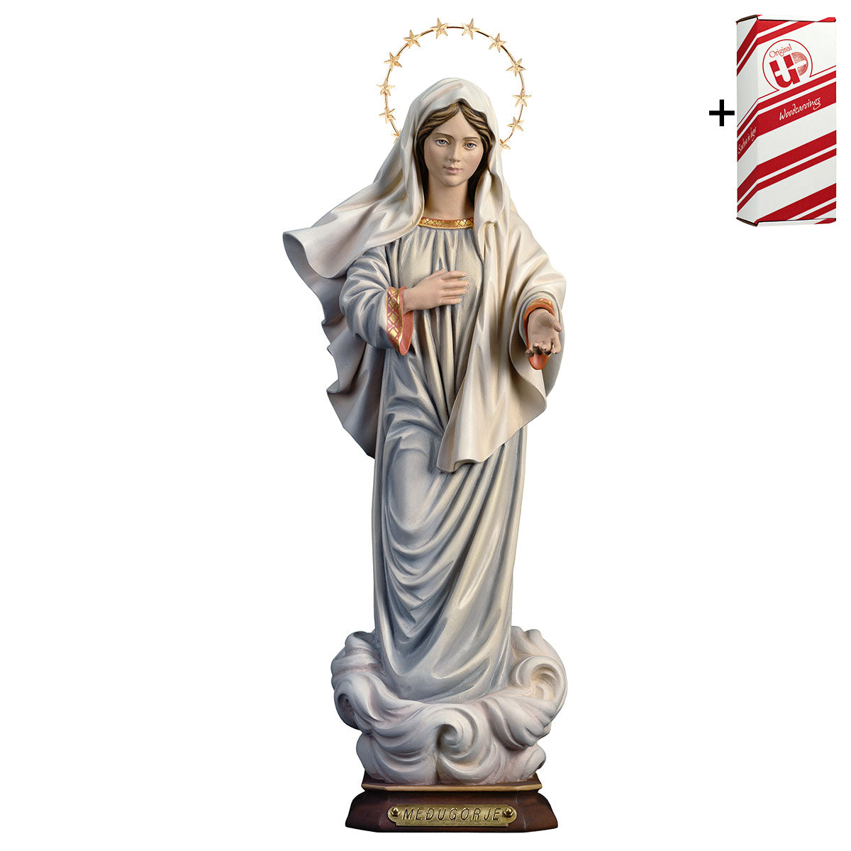 Madonna Medjugorje mit Schein 12 Sterne + Geschenkbox