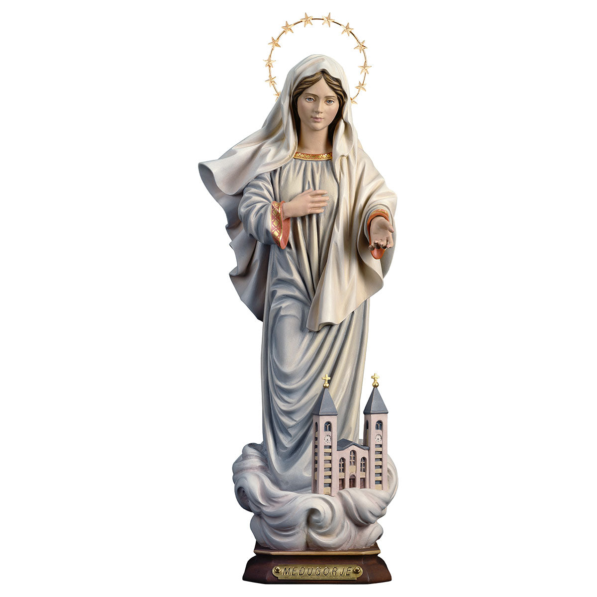 Madonna Medjugorje mit Kirche mit Schein 12 Sterne Messing