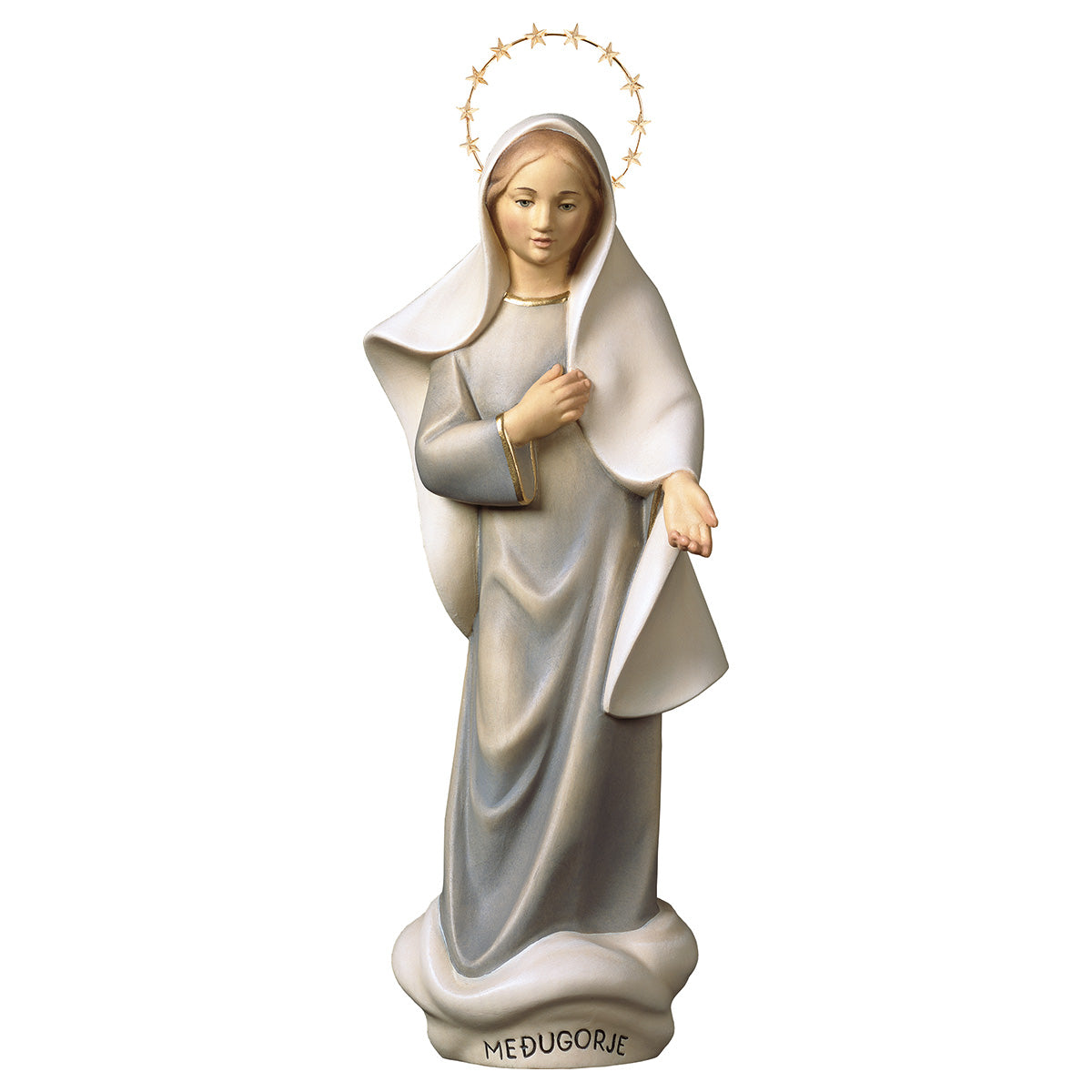Madonna Medjugorje Modern mit Schein 12 Sterne Messing