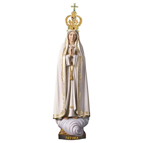 Madonna Fátima Capelinha mit Krone Metal und Kristalle Lindenholz geschnitzt