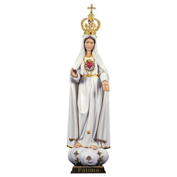 Herz Maria Fátima mit Krone Metal und Kristalle Lindenholz geschnitzt