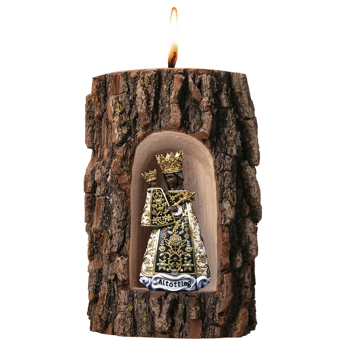 Madonna Altötting in Grotte Ulme mit Kerze