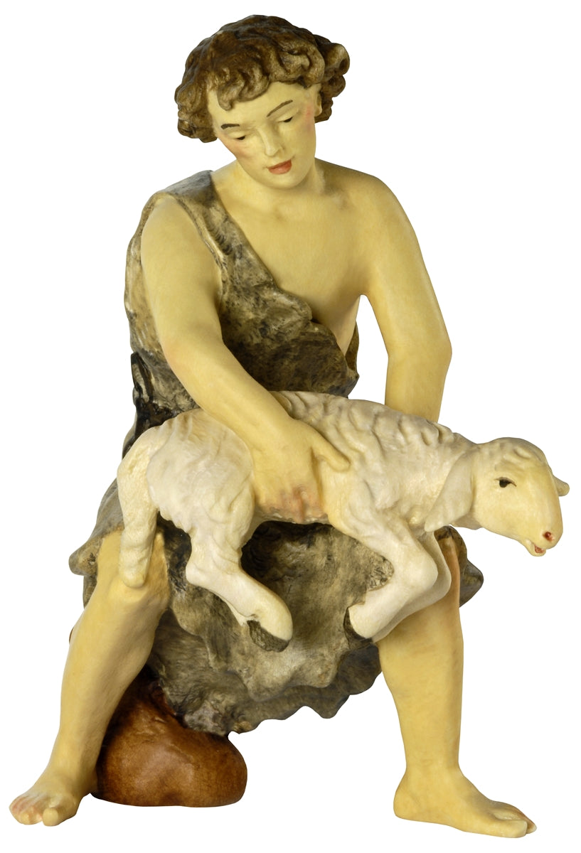 Hirte gebeugt mit Schaf