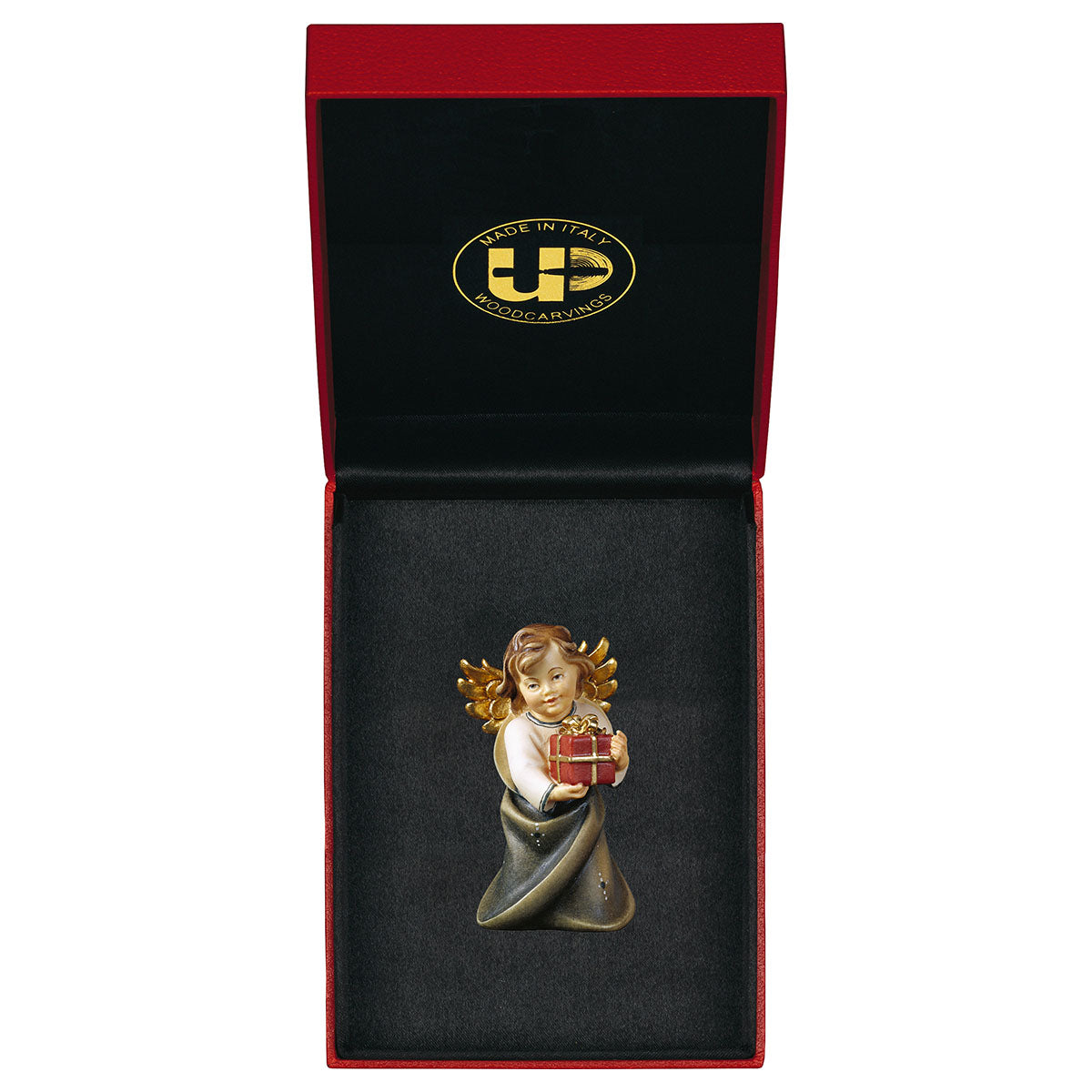 Herzengel mit Geschenk mit Goldfaden + Etui