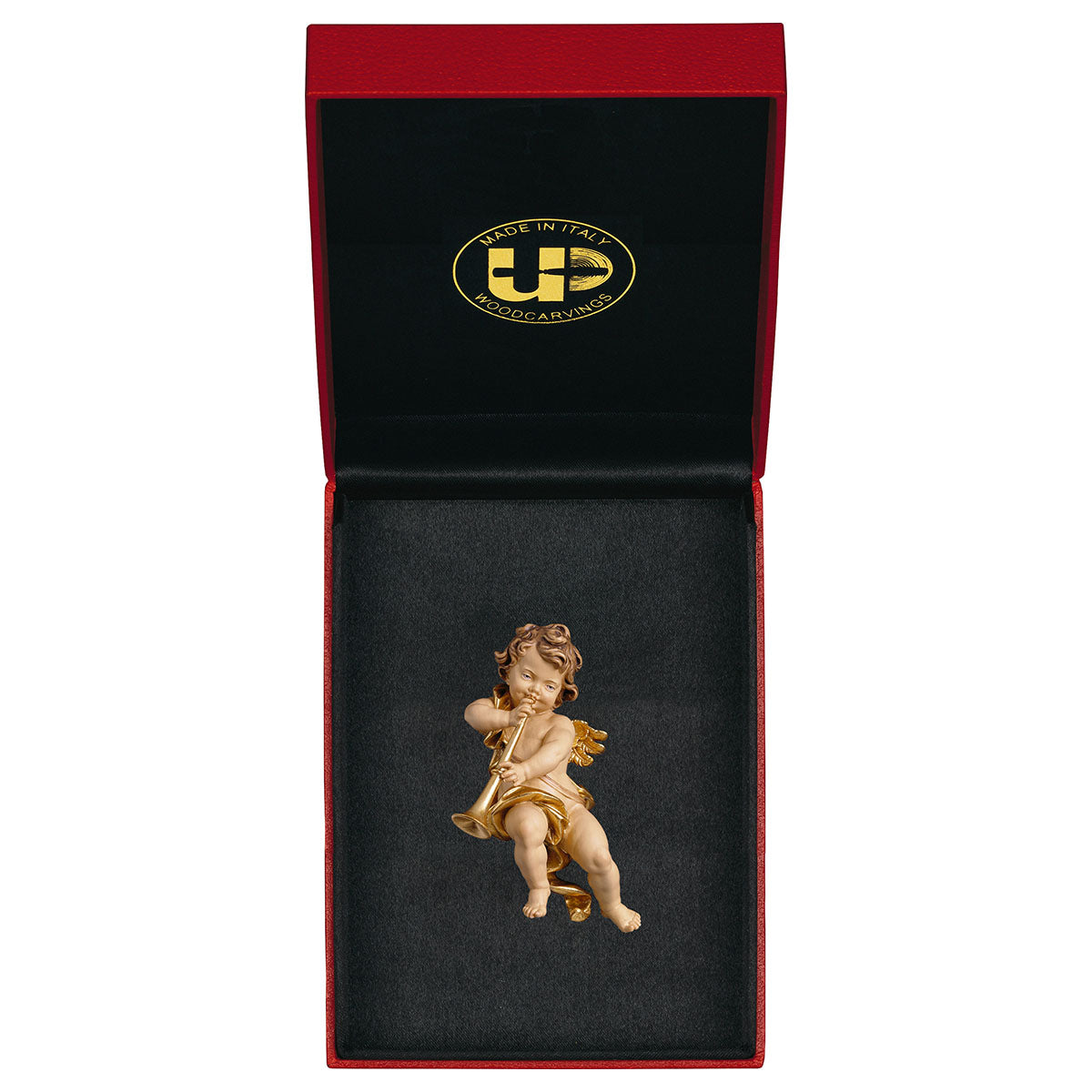 Putte mit Posaune mit Goldfaden + Etui
