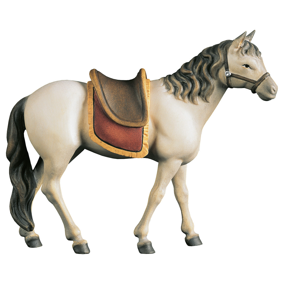 Pferd Schimmel mit Sattel