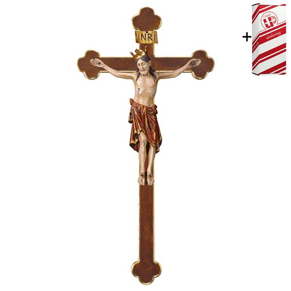 Kruzifix Romanisch mit Krone Barockbalken + Geschenkbox