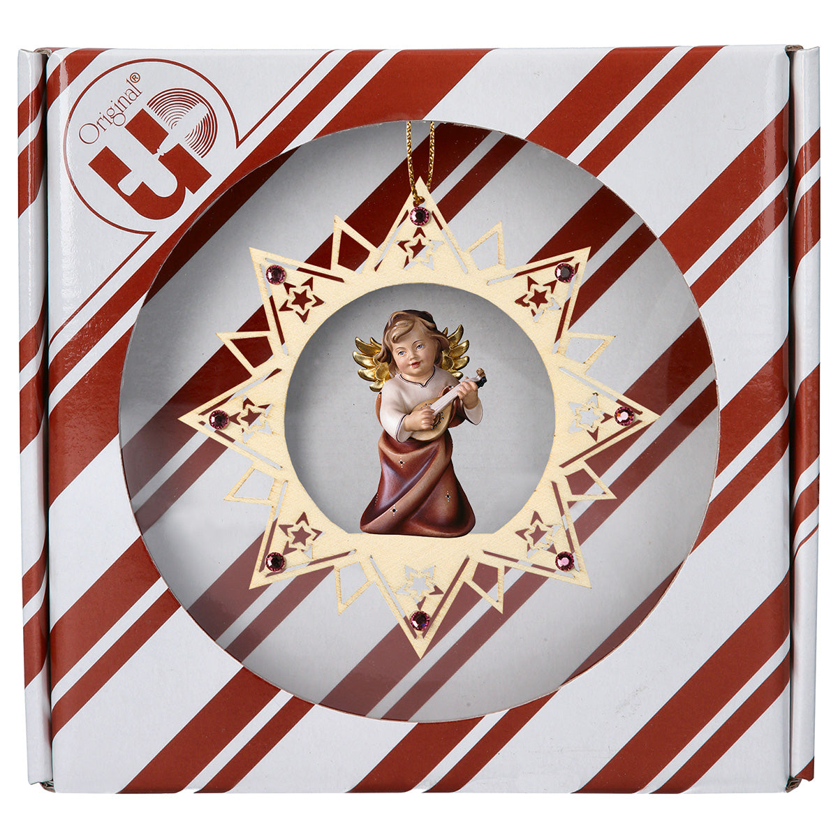 Herzengel mit Laute Sternchen Stern Crystal + Geschenkbox