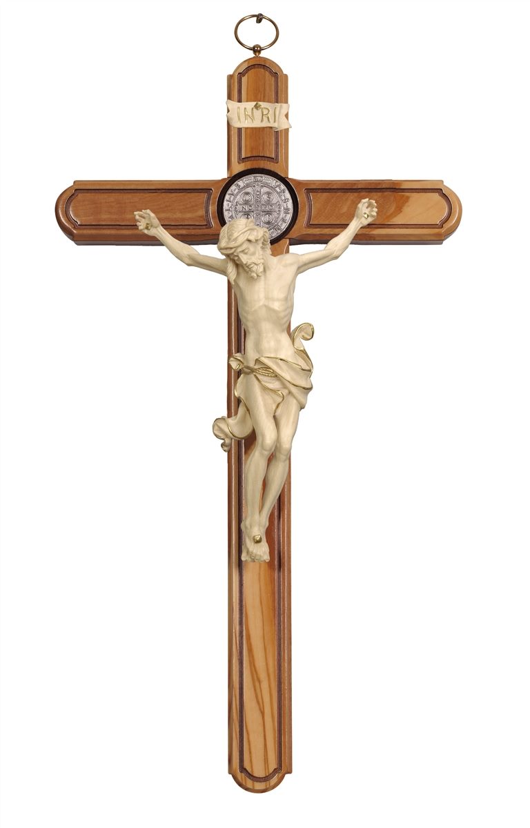 Benedikt Kreuz Olivenholz mit Christus Leonardo