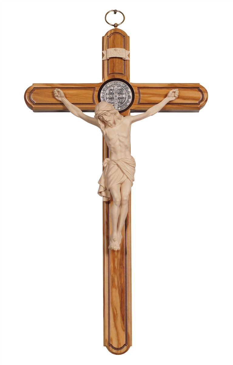 Benedikt Kreuz Olivenholz mit Christus Siena