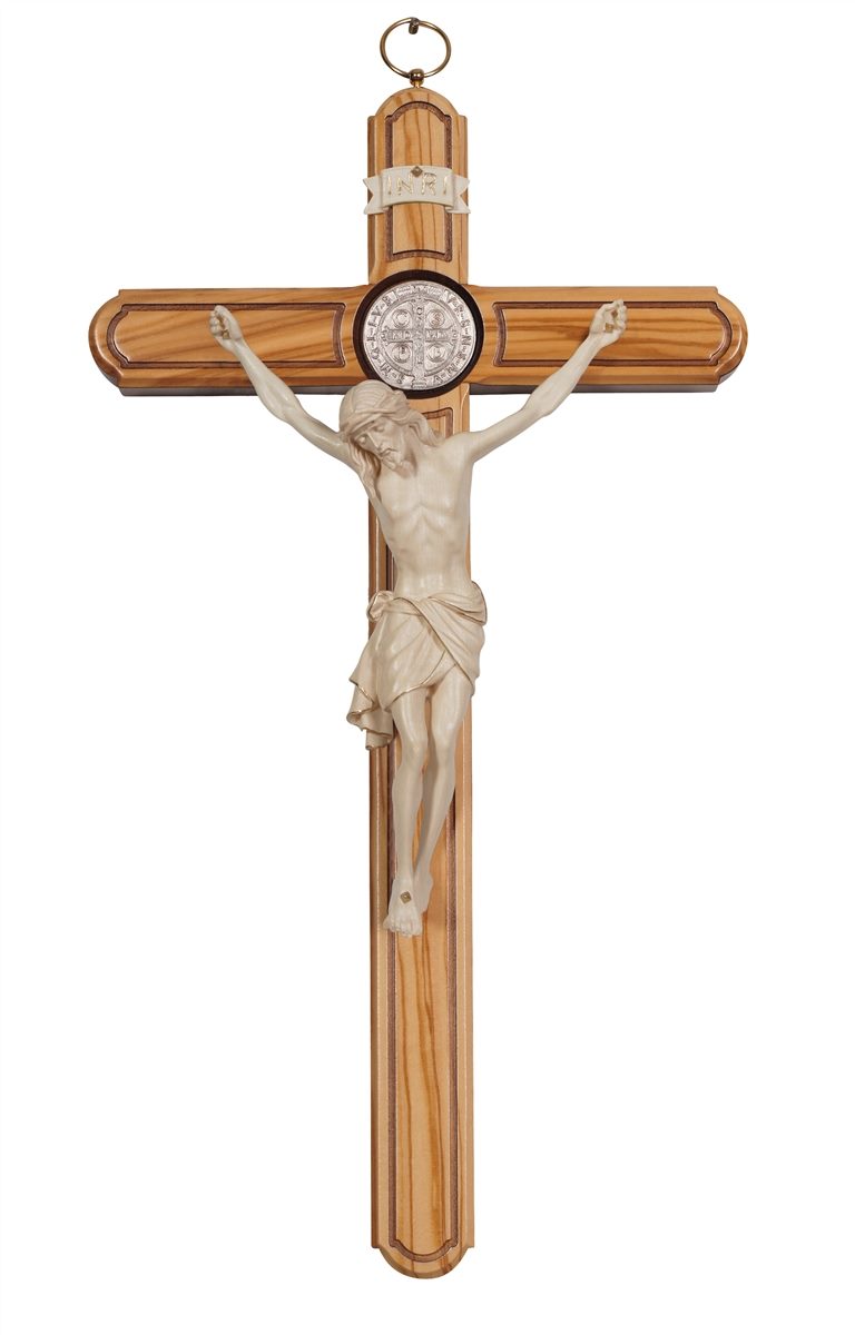 Benedikt Kreuz Olivenholz mit Christus Siena