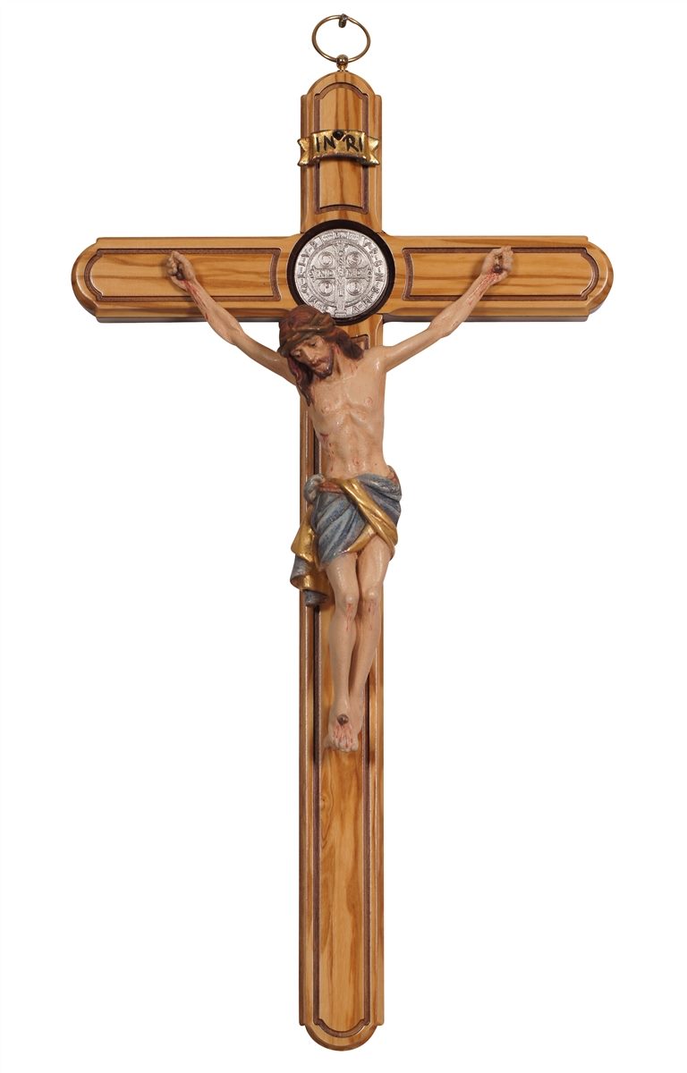 Benedikt Kreuz Olivenholz mit Christus Siena