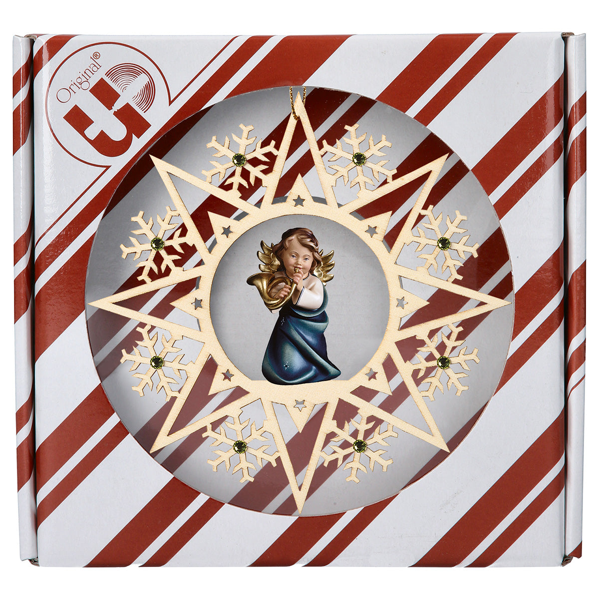Herzengel mit Horn Kristall Stern Crystal + Geschenkbox