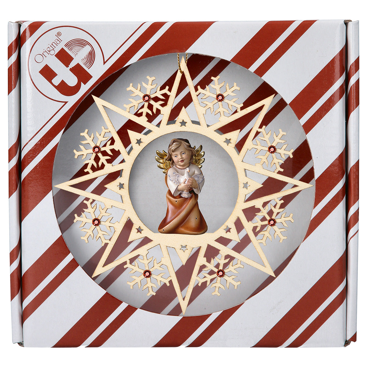 Herzengel mit Taube Kristall Stern Crystal + Geschenkbox