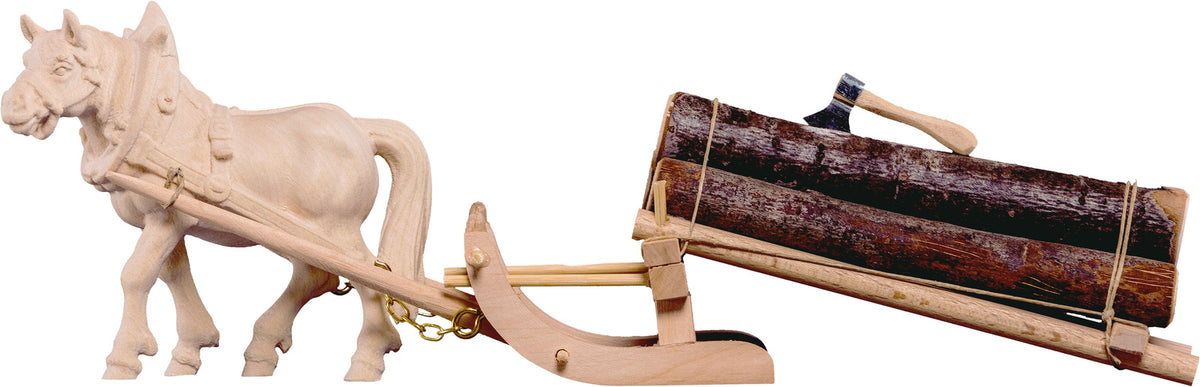 1 Zugpferd mit Holzschlitten