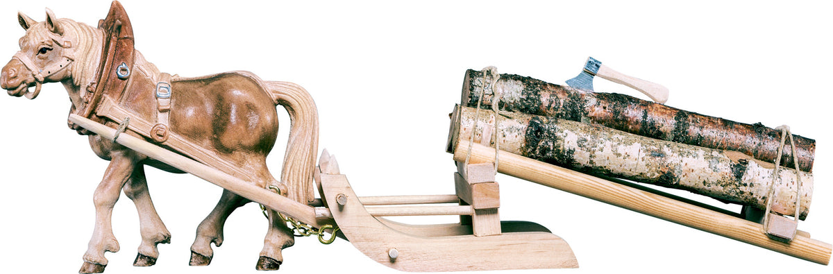 1 Zugpferd mit Holzschlitten