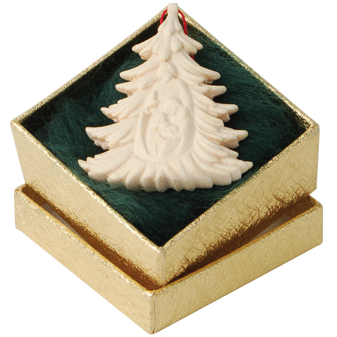 Baumbehang: Christbaum mit Hl. Familie verpackt