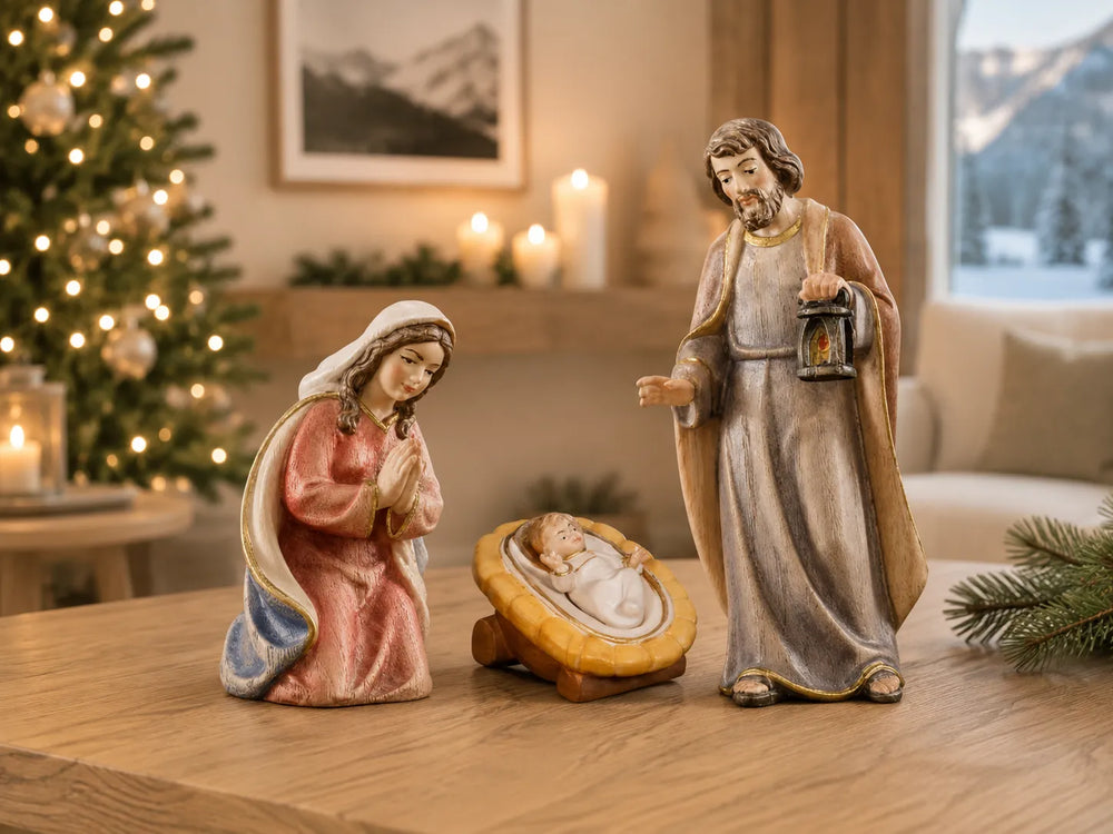 Advent_Krippe_Heilige_Familie_holzgeschnitzt_und handbemalt weihnachtliche Stimmung