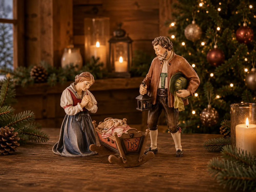 Alpenländisch e Krippe von LEPI Heilige Familie holzgeschnitzt und handbemalt weihnachtliche Stimmung