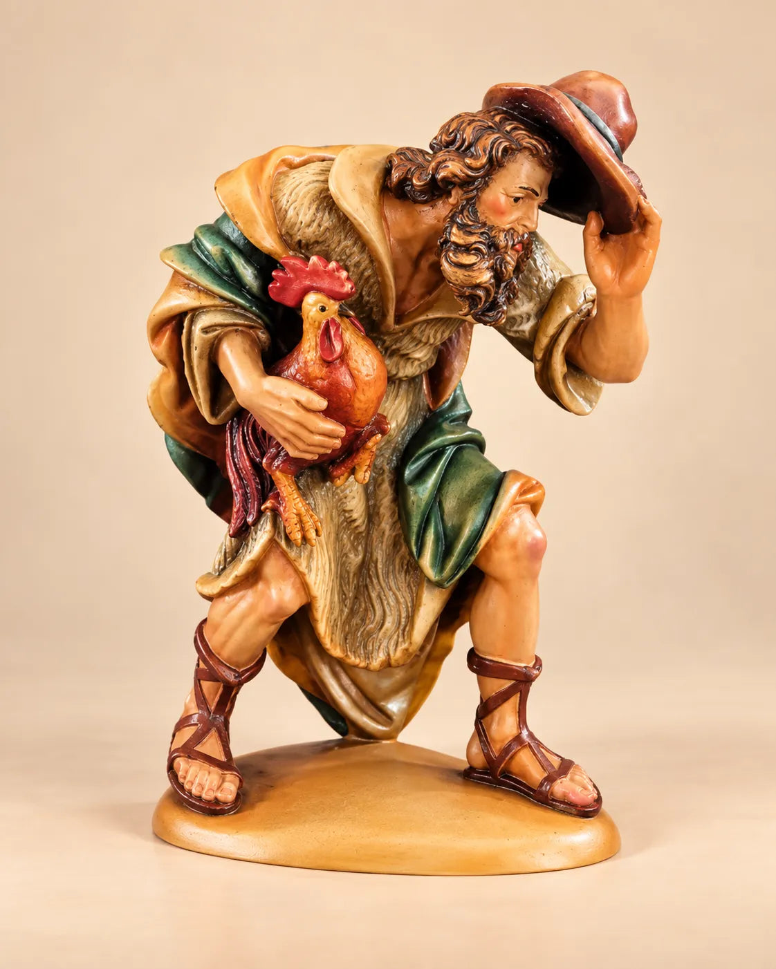Barock Krippe Hirte mit Hahn holzgeschnitzt