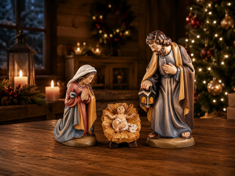Bauern_Krippe_Heilige_Familie_holzgeschnitzt_und handbemalt weihnachtliche Stimmung